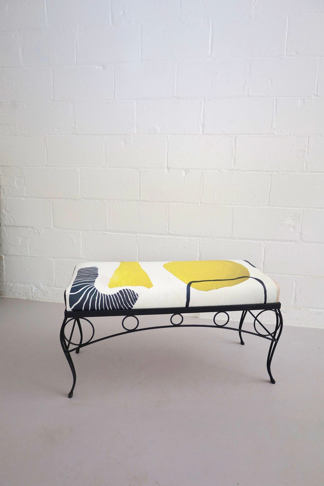 “Rewind” Vegan Leather + Wrought Iron Bench